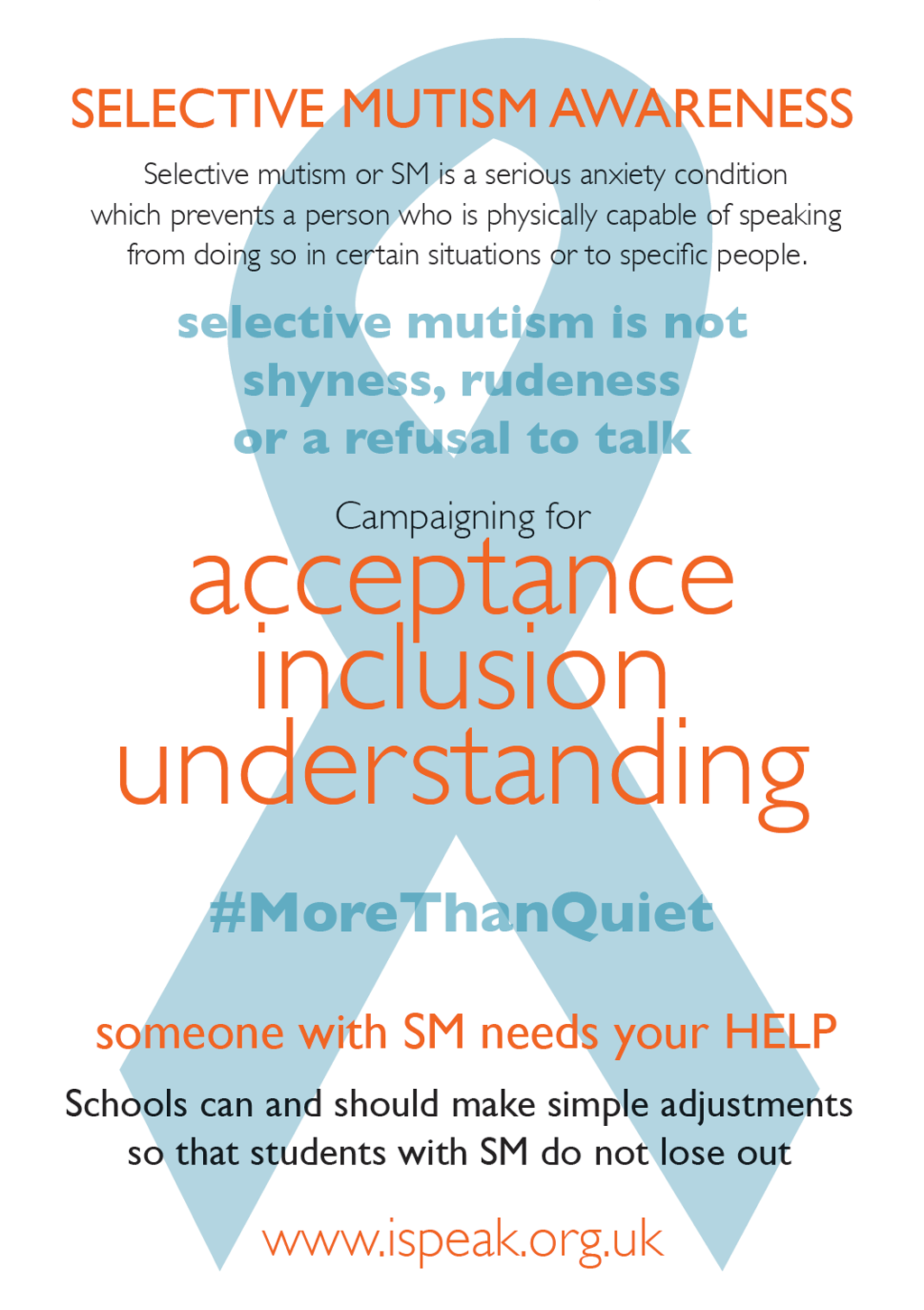Selective Mutism Awareness,Selective Mutism is not shyness, rudeness or a refusal to speak